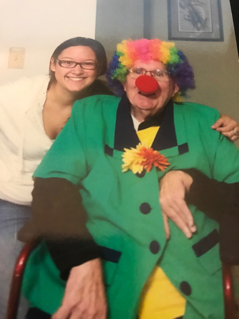 Woman in clown costume